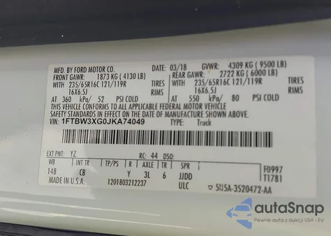 2018 Ford Transit-350 из США, поврежденный, VIN 1FTBW3XG0JKA74049